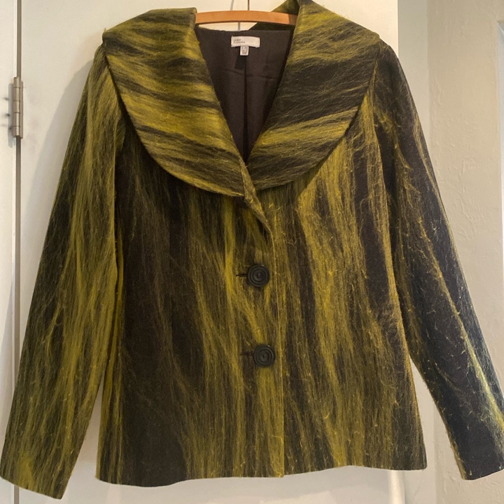 Linea Domani 3-button jacket black and yellow/chartreuse wool blend